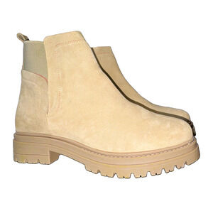 Steve Madden Womens Chelsea Boots Beige Leather Pull On Lug Booties 9M